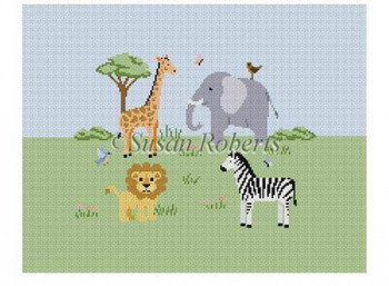 2345 Animal Savannah, chair seat 13 Mesh 16" x 12.5" Susan Roberts Needlepoint