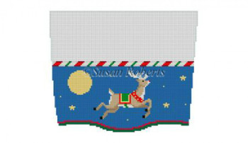 3105 Stocking Topper, Flying Reindeer 13 Mesh 9" x 7" Susan Roberts Needlepoint