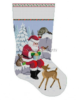 3209 Santa and Animals Wrapping Presents, stocking 13 Mesh 19" High Susan Roberts Needlepoint