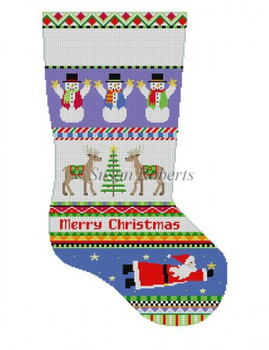 3212 Bold Stripe Reindeer & Flying Santa, stocking  #13 Mesh 19" High Susan Roberts Needlepoint