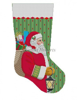 3214 Lantern Santa, stocking  #13	Mesh 19" High Susan Roberts Needlepoint