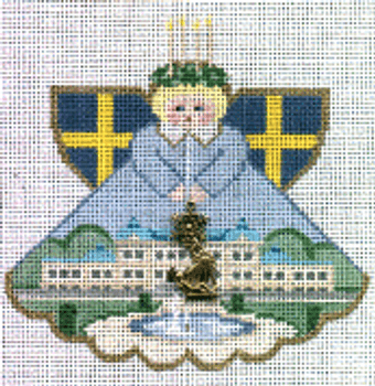 PP994AX Angel with charms: Sweden (Drottingham Castle)  18 Mesh 5.25x4.5 Painted Pony Designs 