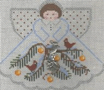 PP996DU  Angel with charms Christmas Cardinals (white) 5.25x4.5 18 Mesh Painted Pony Designs