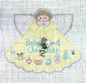 PP996DM Angel with charms Baby 1st Christmas (yellow) 18 Mesh 5.25x4.5 Angel Painted Pony Designs