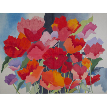 1708 Alice Peterson Designs Large Watercolor Poppies 13 Mesh 30 X 23 !