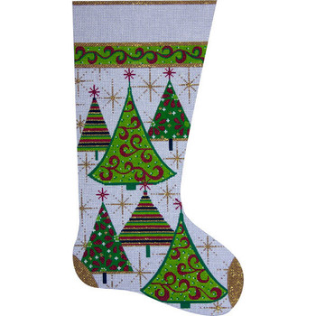 2304 Alice Peterson Designs Gold Christmas Trees Stocking 13 Mesh 11 x 20