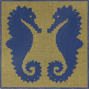 2337 Alice Peterson Designs Seahorse Blue and Tan 13 Mesh 6 X 6