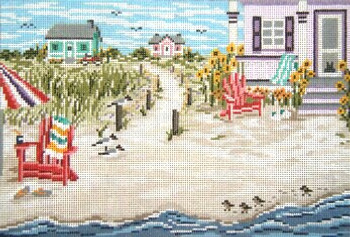 #2140 Beachside Seaside Cottage 18 Mesh - 9" x 6" Needle Crossings