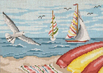 #159-13 Seagulls & Sailboats 13 Mesh - 9-1/2" x 7"Needle Crossings