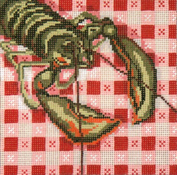 #166-13 Lobster on Tablecloth  13 Mesh - 7" Square Needle Crossings