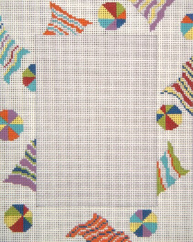 #5015 Beach Time Frame 13 Mesh - 8" x 10" Center opening - 5" x 7"may be used Horizontally or Vertically Needle Crossings