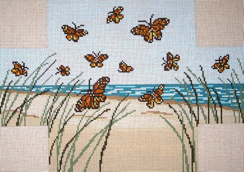 #2168 Butterfly Beach Brick Cover 13 Mesh 14" x 10"  Needle Crossings