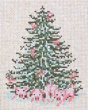 #1782 Pink Piggy Tree 18 Mesh - 3-1/4" x 4-1/2"  Christmas Tree Ornament Needle Crossings