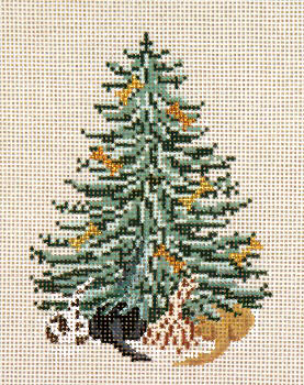 #1767 Dogs & Bones 18 Mesh - 3-1/4" x 4-1/2" Christmas Tree  Needle Crossings