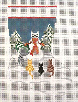 #1753-18 Snow Cat Mini Stocking 18 Mesh  - 4-1/2" x 6-1/4" Needle Crossings