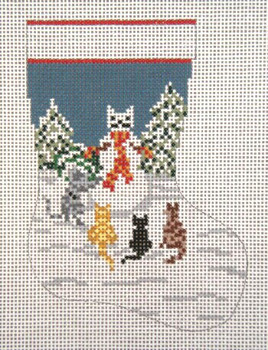 #1753 Snow Cat Mini Stocking 13 Mesh 4-1/2" x 6-1/4" Needle Crossings