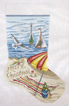 #2859 Christmas On Beach Stocking 13 Mesh - 11-1/2" x 19" Needle Crossings