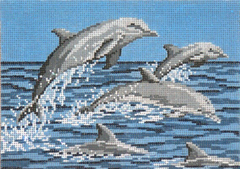 #1103 Frolicking Dolphins 18 Mesh - 7" x 5" Needle Crossings