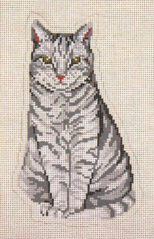 #3145 Sitting Pretty Gray Stand-Up Cat 13 Mesh - 5" x 8 Needle Crossings
