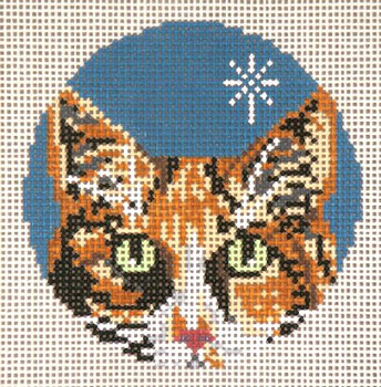 #1734-18 Calico Cat Ornament 18 Mesh - 3" Round (fit Lee Leather Goods) Needle Crossings 