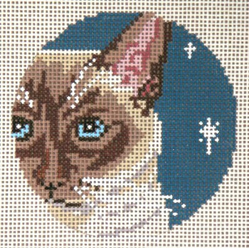 #1740-18 Siamese Cat Ornament  18 Mesh - 3" Round (fit Lee Leather Goods) Needle Crossings 