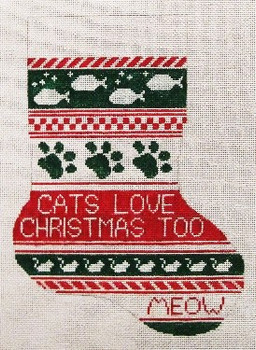 #2812 Cats Love Christmas Too Stocking 13 Mesh - 9" x 12-1/4" Needle Crossings