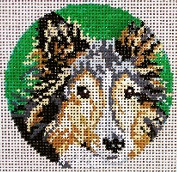 #907-13 Miniature Collie Ornament 13 Mesh - 4" Round  Needle Crossings 