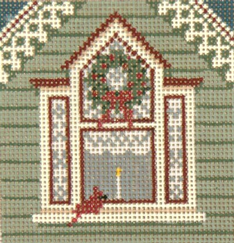 #1746 Window with Cardinal Ornament 13 Mesh  4" Square Needle Crossings