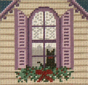 #1747 Cat in the Window  Ornament 13 Mesh  4" Square Needle Crossings