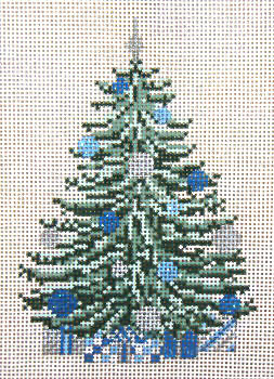 #1764-13 Blue & Silver Tree 13 Mesh - 5" x 6-1/4"  Christmas Tree Ornament Needle Crossings