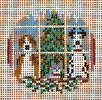 #1773-13 Christmas Pets Ornament 3" Round  13  Mesh Needle Crossings