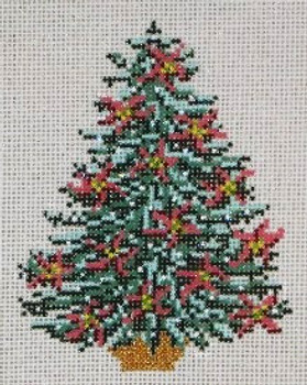 #1785-13 Poinsettia Tree Ornament 13 Mesh - 5" x 6-1/4"  Needle Crossings 