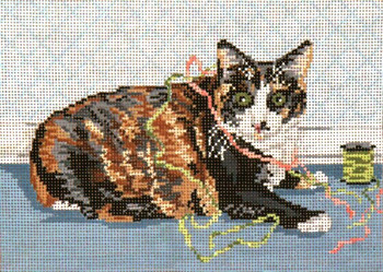 #3140-13 Lulu with Ribbons Cat 13 Mesh - 9-1/2" x 7" Needle Crossings 