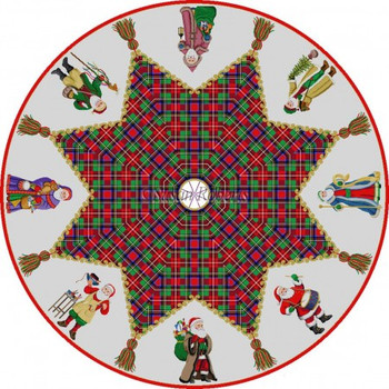 4003D Shearling Coat Santa With Tree, Tartan tree skirt  #13 Mesh 30" h (1/8th circle Only) Susan Roberts Needlepoint