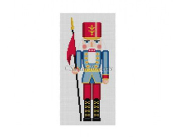 4219 Nutcracker, Sentry w/Flag, ornament #18 Mesh 6" h Susan Roberts Needlepoint