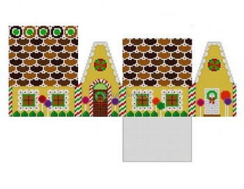 5235-18 Butterscotch w/Tri-Choc Wafers, 3D gingerbread house #18 Mesh 3 3/8" x 2 1/4" x 3 5/8" Susan Roberts Needlepoint