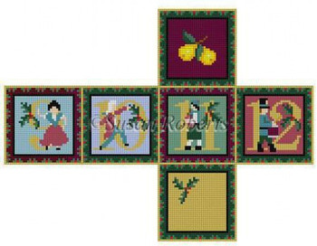 5225-18 Pear Tree 9,10,11,12, cube ornament #18 Mesh  2 3/4" cube Susan Roberts Needlepoint