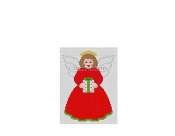 5101~ Girl Angel w/ Present 4 1/2" High 18 Mesh Susan Roberts Needlepoint