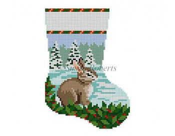 5409 Bunny In Snow, mini stocking #13 4 1/2" h Mesh Susan Roberts Needlepoint