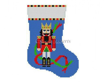 5405 Nutcracker In Ribbons, mini stocking #13 Mesh  4 1/2" h Susan Roberts Needlepoint