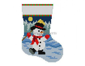 5403 Dancing Snowman, mini stocking #13 Mesh 4 1/2" h Susan Roberts Needlepoint