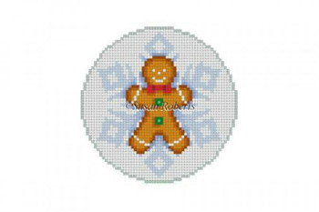 5378 Snowflake Gingerbread Boy, orn  3.25" Round 18 Mesh Susan Roberts  Needlepoint