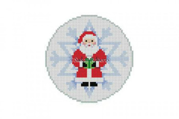 5374 Snowflake, Santa orn 3 1/4" Round 18 Mesh Susan Roberts  Needlepoint