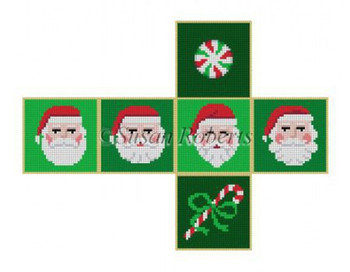 5344-18 Santa Beards, cube ornament 2" cube 18 Mesh Susan Roberts  Needlepoint