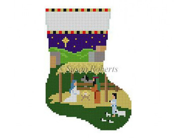 5413 Nativity Stable, mini stocking #13 Mesh  4 1/2" h Susan Roberts  Needlepoint