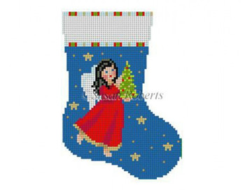 5416 Angel w/Tree, mini stocking #13 Mesh 4 1/2" h Susan Roberts Needlepoint