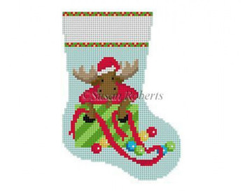 5418 Moose Gift, mini stocking #13  Mesh 4 1/2" h Susan Roberts  Needlepoint
