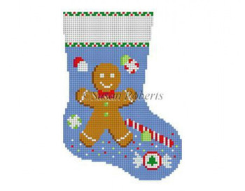 5420 Gingerbread Boy & Candy, mini stocking #13 Mesh 4 1/2" h Susan Roberts Needlepoint