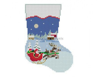 5439 Sleigh Ride, mini sock 4.25" x 6.25" Mesh Susan Roberts  Needlepoint