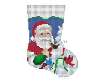 5438 Bird Tree Santa, mini sock 4.25" x 6.25" 13 Mesh Susan Roberts  Needlepoint
